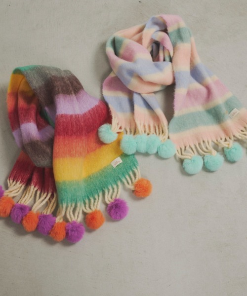 munk pehronen カラフルマフラー Unitage マフラー ストール ポンポンカラフルマフラー レディース