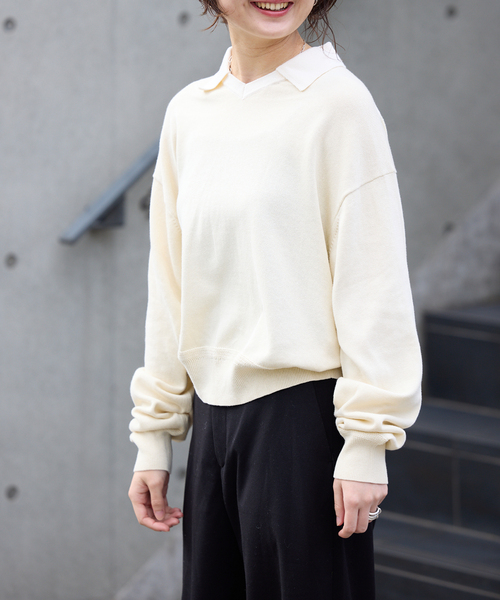 コットン12Gエリ付きVネックプルオーバー（ニット/セーター）｜OUTDOOR PRODUCTS（アウトドアプロダクツ）