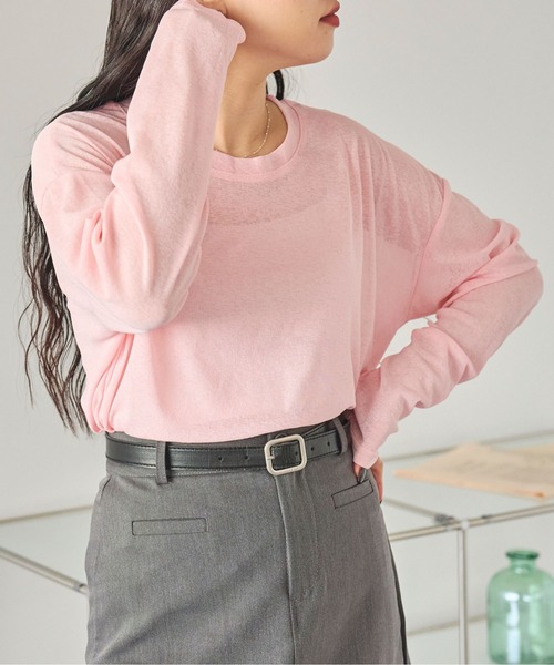 LinoU.（リノユー）の「ロングスリーブシアートップス（Tシャツ/カットソー・レディース・ライトブルー/ブラック/ホワイト/ピンク/イエロー/ライトグリーン・FREE）」の2枚目の写真