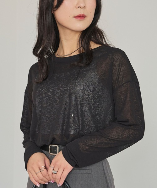 LinoU.（リノユー）の「ロングスリーブシアートップス（Tシャツ/カットソー・レディース・ライトブルー/ブラック/ホワイト/ピンク/イエロー/ライトグリーン・FREE）」の4枚目の写真