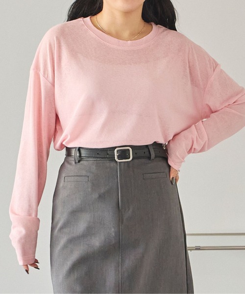 LinoU.（リノユー）の「ロングスリーブシアートップス（Tシャツ/カットソー・レディース・ライトブルー/ブラック/ホワイト/ピンク/イエロー/ライトグリーン・FREE）」の15枚目の写真
