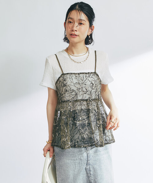 un dix cors（アンディコール）の「チュール刺繍ビスチェ（キャミソール・レディース・ブラック/カーキ・FREE）」の14枚目の写真