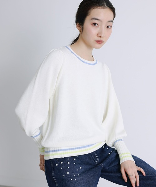 somari imagination(ソマリ イマジネーション)の「配色ラインパフスリーブニット(ニット/セーター・レディース・ネイビー/アイボリー・2/1)」の8枚目の写真