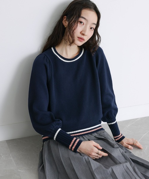 somari imagination(ソマリ イマジネーション)の「配色ラインパフスリーブニット(ニット/セーター・レディース・ネイビー/アイボリー・2/1)」の9枚目の写真