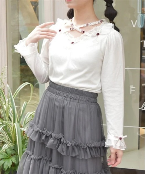 axes femme(アクシーズファム)の「バラストラップフリルインナー(Tシャツ/カットソー・レディース・ブラック/ピンク/ミント/キナリ・FREE)」の1枚目の写真