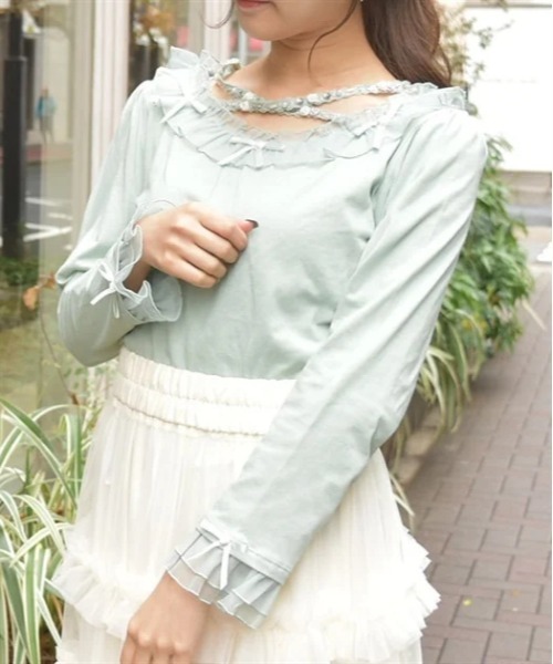 axes femme(アクシーズファム)の「バラストラップフリルインナー(Tシャツ/カットソー・レディース・ブラック/ピンク/ミント/キナリ・FREE)」の3枚目の写真