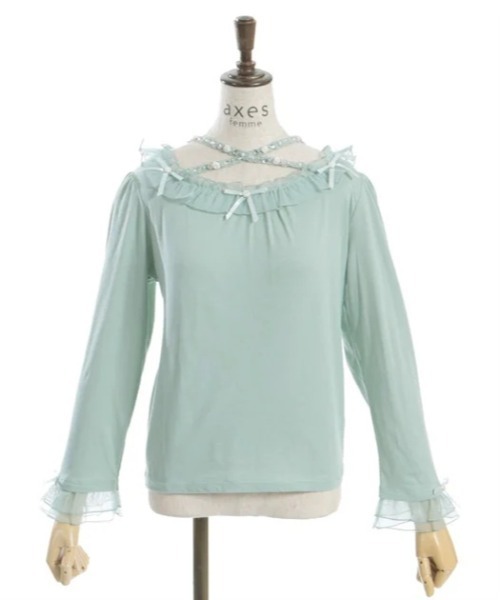 axes femme(アクシーズファム)の「バラストラップフリルインナー(Tシャツ/カットソー・レディース・ブラック/ピンク/ミント/キナリ・FREE)」の11枚目の写真