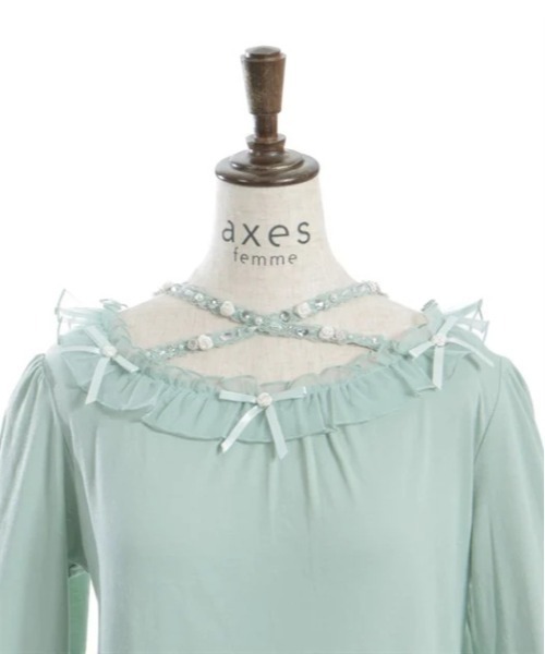 axes femme(アクシーズファム)の「バラストラップフリルインナー(Tシャツ/カットソー・レディース・ブラック/ピンク/ミント/キナリ・FREE)」の14枚目の写真