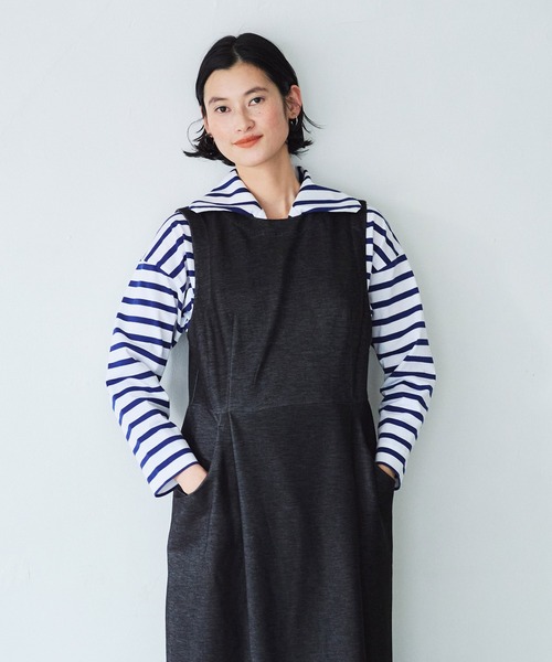 LA MARINE FRANCAISE(マリン フランセーズ)の「ジャージーデニムジャンスカ(ワンピース・レディース・ブラック/ネイビー・FREE)」の4枚目の写真