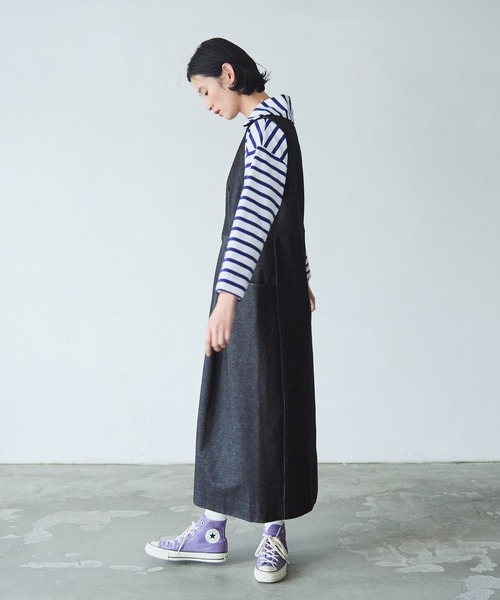 LA MARINE FRANCAISE(マリン フランセーズ)の「ジャージーデニムジャンスカ(ワンピース・レディース・ブラック/ネイビー・FREE)」の5枚目の写真