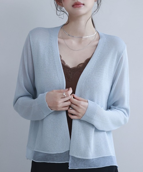 SAISON DE PAPILLON（セゾンドパピヨン）の「シアー裾サマーニット冷房対策カーディガンUV対策（カーディガン/ボレロ・レディース・ブラック/グレー/ブルー/ベージュ/ホワイト・M/L）」の5枚目の写真