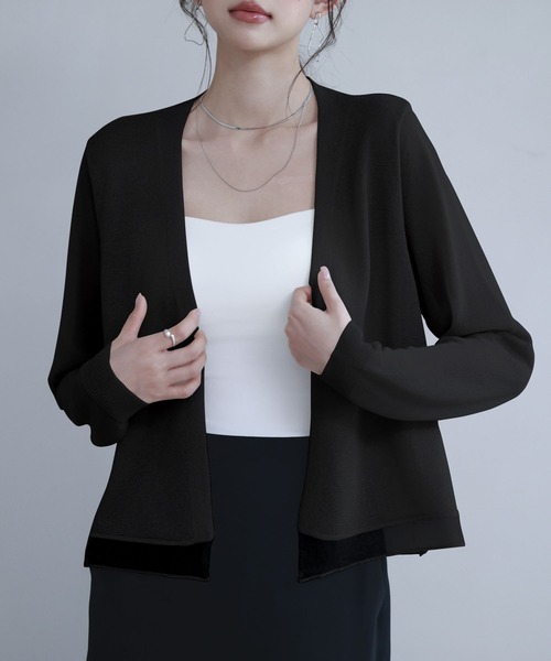 SAISON DE PAPILLON（セゾンドパピヨン）の「シアー裾サマーニット冷房対策カーディガンUV対策（カーディガン/ボレロ・レディース・ブラック/グレー/ブルー/ベージュ/ホワイト・M/L）」の3枚目の写真