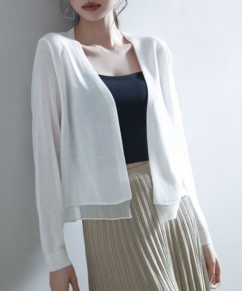 SAISON DE PAPILLON（セゾンドパピヨン）の「シアー裾サマーニット冷房対策カーディガンUV対策（カーディガン/ボレロ・レディース・ブラック/グレー/ブルー/ベージュ/ホワイト・M/L）」の17枚目の写真