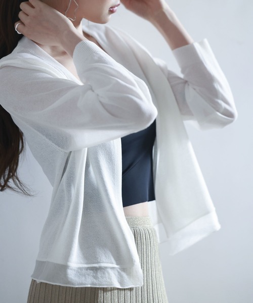 SAISON DE PAPILLON（セゾンドパピヨン）の「シアー裾サマーニット冷房対策カーディガンUV対策（カーディガン/ボレロ・レディース・ブラック/グレー/ブルー/ベージュ/ホワイト・M/L）」の20枚目の写真