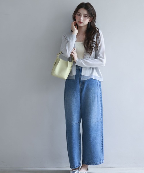 SAISON DE PAPILLON（セゾンドパピヨン）の「シアー裾サマーニット冷房対策カーディガンUV対策（カーディガン/ボレロ・レディース・ブラック/グレー/ブルー/ベージュ/ホワイト・M/L）」の6枚目の写真