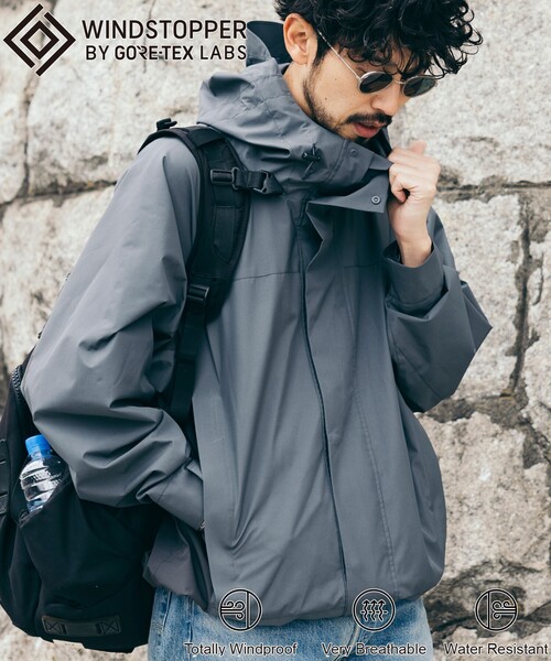 +phenix(プラスフェニックス)の「+phenix/プラスフェニックス SP GORE-TEX WINDSTOPPER HOODIE JACKET/別注 ゴアテックス ウインドストッパー フーディー ジャケット/マウンテンパーカー(ブルゾン・メンズ・チャコールグレー/ブラック/ブラック×グレー・SMALL/MEDIUM/LARGE)」の4枚目の写真