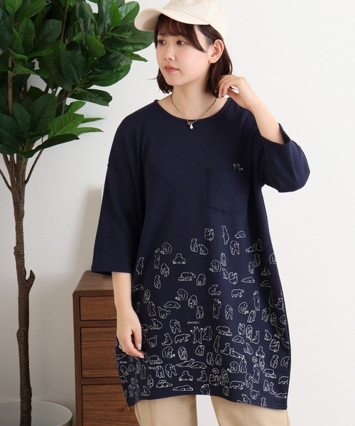 Quelle Chance(ケルシャンス)の「くまうじゃうじゃプリントチュニック(Tシャツ/カットソー・レディース・スモークピンク/ベージュ/ネイビー・M)」の22枚目の写真