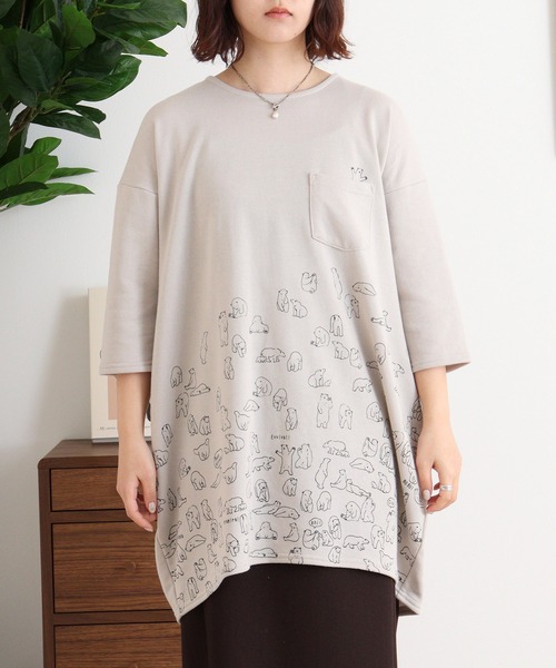 Quelle Chance(ケルシャンス)の「くまうじゃうじゃプリントチュニック(Tシャツ/カットソー・レディース・スモークピンク/ベージュ/ネイビー・M)」の11枚目の写真