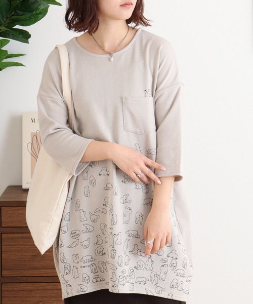Quelle Chance(ケルシャンス)の「くまうじゃうじゃプリントチュニック(Tシャツ/カットソー・レディース・スモークピンク/ベージュ/ネイビー・M)」の18枚目の写真