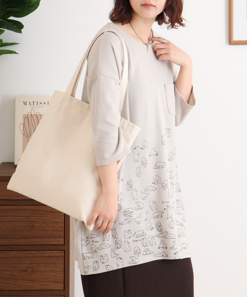 Quelle Chance(ケルシャンス)の「くまうじゃうじゃプリントチュニック(Tシャツ/カットソー・レディース・スモークピンク/ベージュ/ネイビー・M)」の19枚目の写真