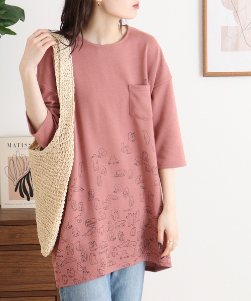 Quelle Chance(ケルシャンス)の「くまうじゃうじゃプリントチュニック(Tシャツ/カットソー・レディース・スモークピンク/ベージュ/ネイビー・M)」の9枚目の写真