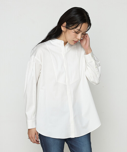 〔 Sサイズ 〕 コットンサテンオルタージュ ロングシャツ セール】コットンサテンオルタージュ ロングシャツ（シャツ