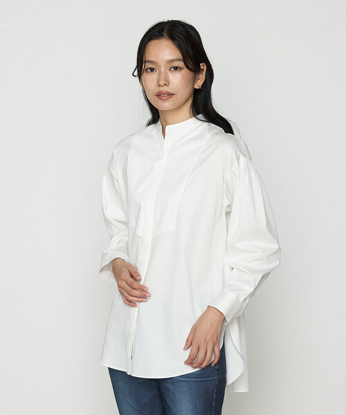 K.T KIYOKO TAKASE（キヨコタカセ）の「コットンサテンオルタージュ ロングシャツ（シャツ/ブラウス・レディース・ホワイト/サックスブルー・9号/7号）」の4枚目の写真