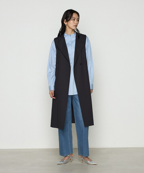 〔 Sサイズ 〕 コットンサテンオルタージュ ロングシャツ セール】コットンサテンオルタージュ ロングシャツ（シャツ
