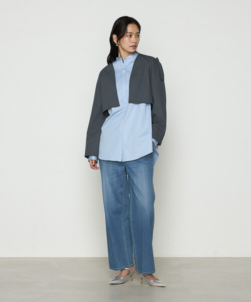 〔 Sサイズ 〕 コットンサテンオルタージュ ロングシャツ セール】コットンサテンオルタージュ ロングシャツ（シャツ