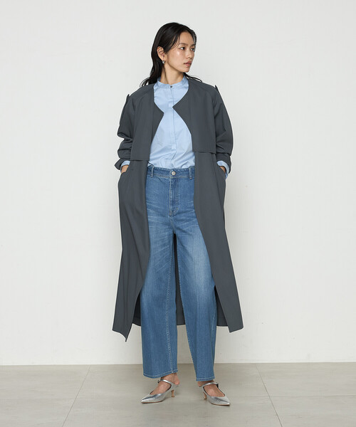 〔 Sサイズ 〕 コットンサテンオルタージュ ロングシャツ セール】コットンサテンオルタージュ ロングシャツ（シャツ