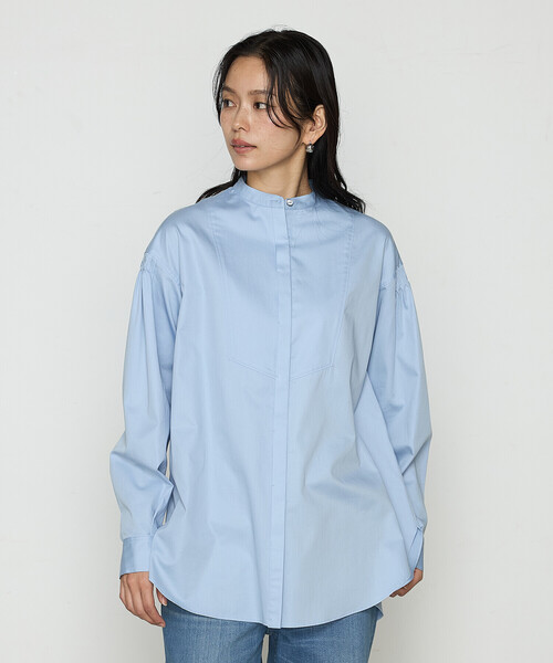 〔 Sサイズ 〕 コットンサテンオルタージュ ロングシャツ セール】コットンサテンオルタージュ ロングシャツ（シャツ