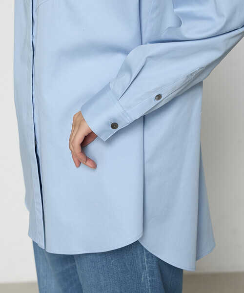 セール】コットンサテンオルタージュ ロングシャツ（シャツ