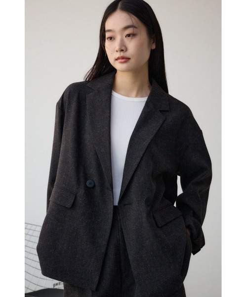 AZUL by moussy（アズールバイマウジー）の「ポリエステルリネンミックスダブルジャケット（テーラードジャケット・レディース・ライトブラック/ライトベージュ・FREE）」の2枚目の写真