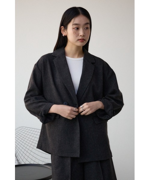 AZUL by moussy（アズールバイマウジー）の「ポリエステルリネンミックスダブルジャケット（テーラードジャケット・レディース・ライトブラック/ライトベージュ・FREE）」の4枚目の写真