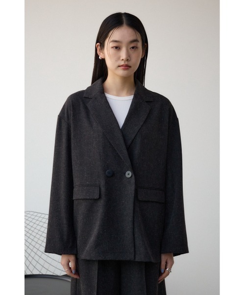 AZUL by moussy（アズールバイマウジー）の「ポリエステルリネンミックスダブルジャケット（テーラードジャケット・レディース・ライトブラック/ライトベージュ・FREE）」の6枚目の写真