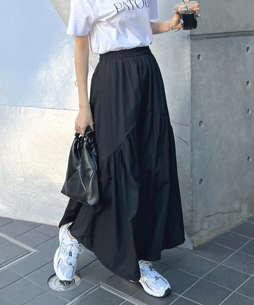 Futier land（フューティアランド）の「ギャザーデザインロングスカート（スカート・レディース・ブラック/ホワイト/ライトイエロー/アイボリー・LARGE/MEDIUM）」の3枚目の写真