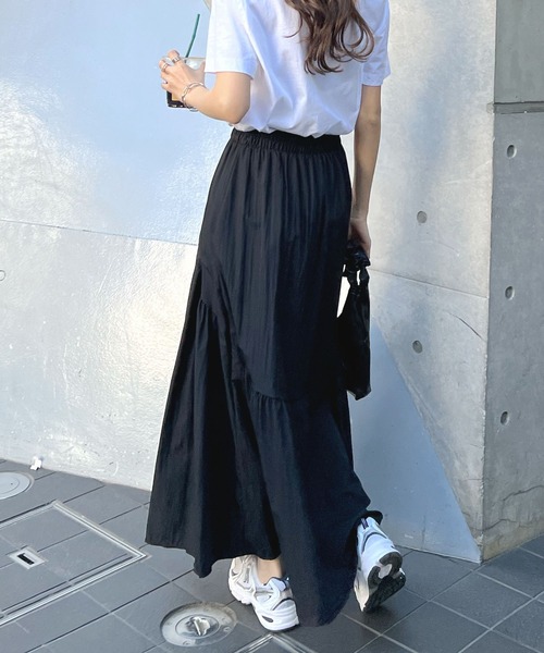 Futier land（フューティアランド）の「ギャザーデザインロングスカート（スカート・レディース・ブラック/ホワイト/ライトイエロー/アイボリー・LARGE/MEDIUM）」の8枚目の写真