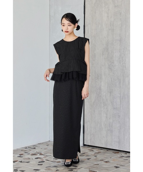 セール】ピンストライプぺプラムセットアップドレス ブラウス スカート