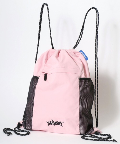 Salong hameu(サロン ハミュー)の「DAILY TECH KNAPSACK/サイドメッシュポケット テックナイロンナップサック/通学・ジム・ワンマイル/ストリートバッグ(バックパック/リュック・メンズ・ライトグレー/ライトピンク/ブラック・FREE)」の3枚目の写真