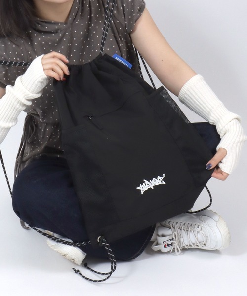 Salong hameu(サロン ハミュー)の「DAILY TECH KNAPSACK/サイドメッシュポケット テックナイロンナップサック/通学・ジム・ワンマイル/ストリートバッグ(バックパック/リュック・メンズ・ライトグレー/ライトピンク/ブラック・FREE)」の12枚目の写真