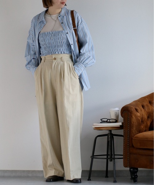 cepo（セポ）の「〈2way〉〈セットアップ対応〉コットンレーヨンスラブトラウザー（スラックス・レディース・オフホワイト/チャコール・S/M）」の8枚目の写真