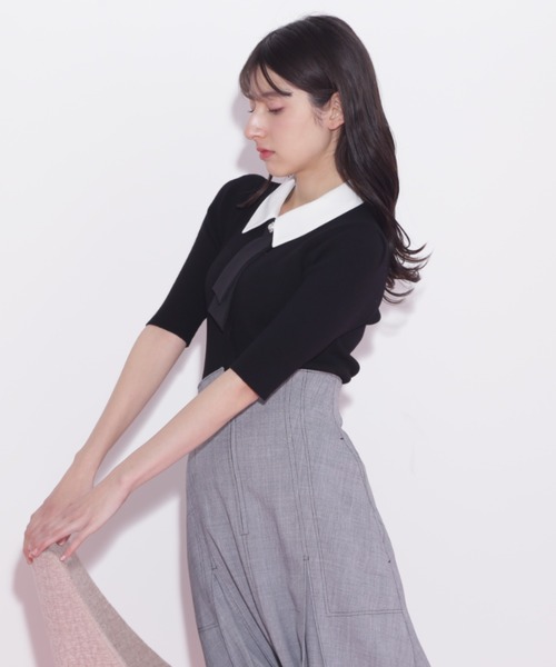 JILL by JILL STUART(ジルバイジルスチュアート)の「◇襟付きリボンタイニットトップス 5分袖(ニット/セーター・レディース・グレー/ブルー/ブラック/ホワイト系その他・FREE)」の9枚目の写真
