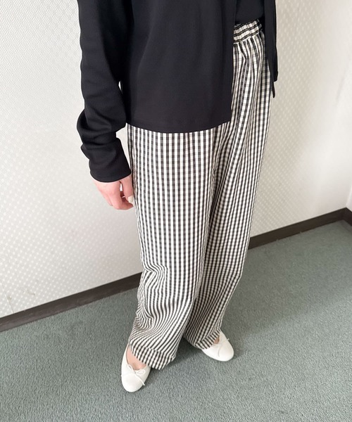 argue チェックパンツ サイドフリルギンガムチェックパンツ（その他パンツ）｜AMELY