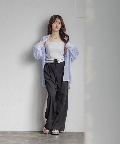 GLOBAL WORK（グローバルワーク）の「ターンベルトワイドパンツ/AND YUA ANY/319425（スラックス・キッズ・ブラック/グレー・SMALL/MEDIUM）」の5枚目の写真