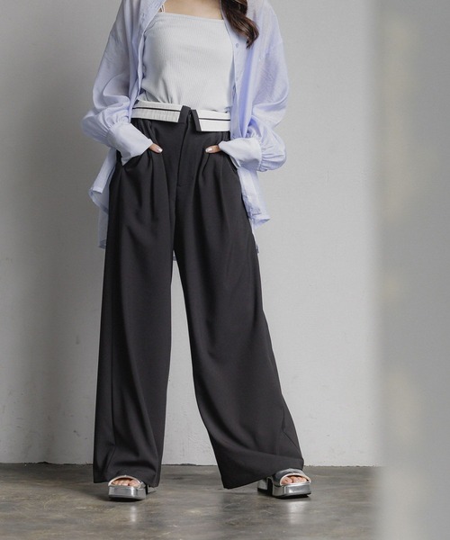 GLOBAL WORK（グローバルワーク）の「ターンベルトワイドパンツ/AND YUA ANY/319425（スラックス・キッズ・ブラック/グレー・SMALL/MEDIUM）」の8枚目の写真