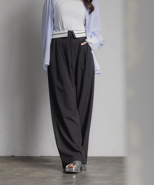 GLOBAL WORK（グローバルワーク）の「ターンベルトワイドパンツ/AND YUA ANY/319425（スラックス・キッズ・ブラック/グレー・SMALL/MEDIUM）」の10枚目の写真