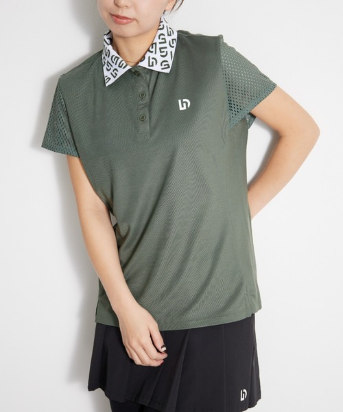 UNDOVE（アンドゥーブ）の「〈UNDOVEgolf〉【吸水速乾/ストレッチ/UV対策/接触冷感/衿付/メッシュ/ゴルフウェア/レディースゴルフウェア/ジャカードロゴgolf/初心者/中級者】袖メッシュ衿ロゴポロシャツ（ゴルフグッズ・レディース・グリーン/ブラック・X-LARGE/LARGE/MEDIUM）」の11枚目の写真