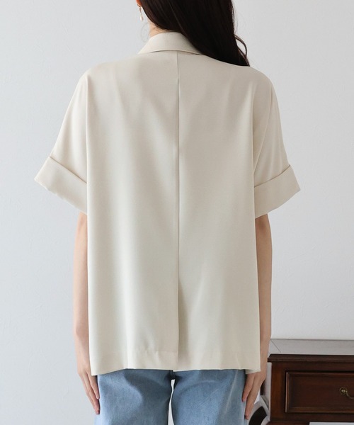 BLUEEAST（ブルーイースト）の「《新色追加》リネンライク半袖シャツジャケット（テーラードジャケット・レディース・ベージュ/アイボリー/ブラック/ブラウン/ネイビー・MEDIUM）」の14枚目の写真