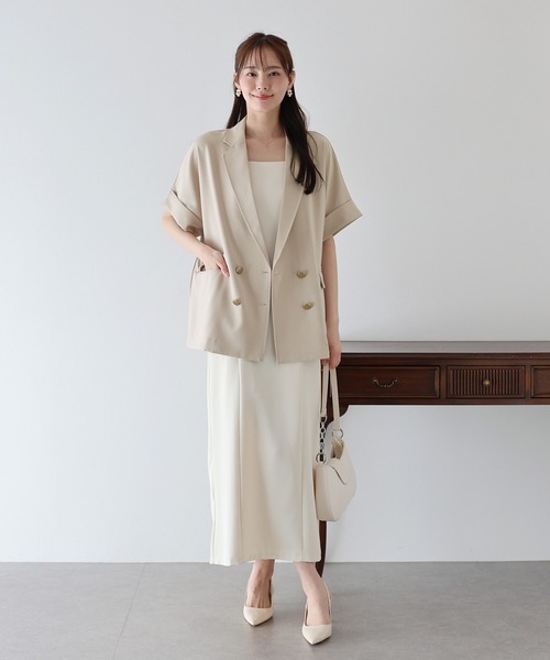 BLUEEAST（ブルーイースト）の「《新色追加》リネンライク半袖シャツジャケット（テーラードジャケット・レディース・ベージュ/アイボリー/ブラック/ブラウン/ネイビー・MEDIUM）」の17枚目の写真