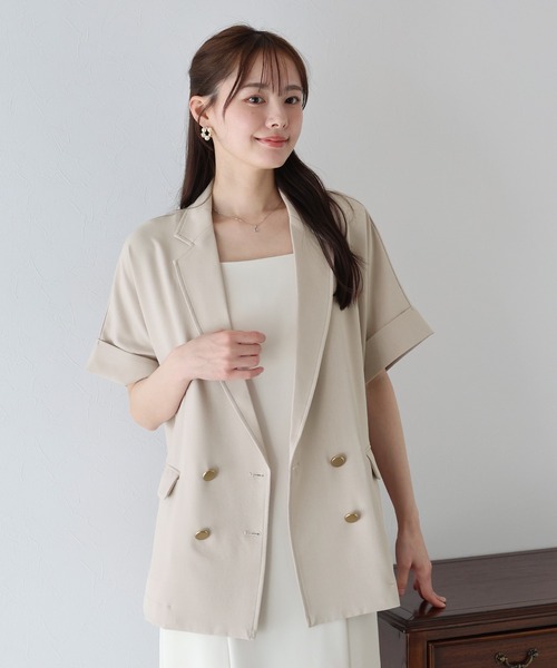BLUEEAST（ブルーイースト）の「《新色追加》リネンライク半袖シャツジャケット（テーラードジャケット・レディース・ベージュ/アイボリー/ブラック/ブラウン/ネイビー・MEDIUM）」の19枚目の写真